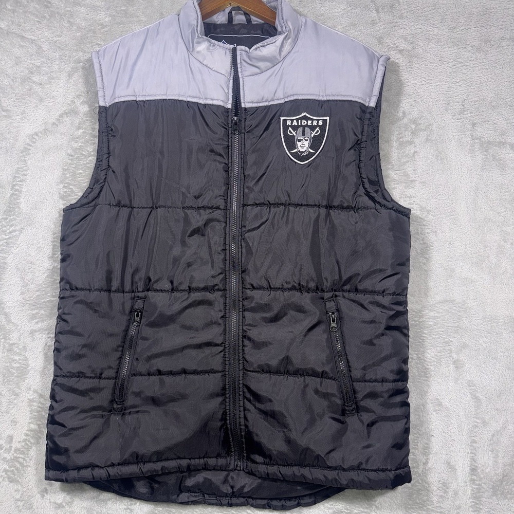 NFL Raiders Puffer Vest Men's XL Black Silver NFL Oakland Raiders